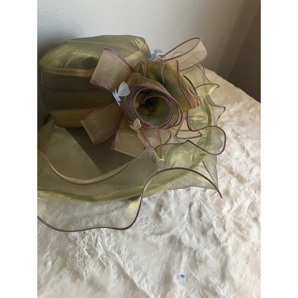 Beautiful Satin Kentucky Derby hat Church Gold Hat Fancy Formal Flower - Picture 4 of 9